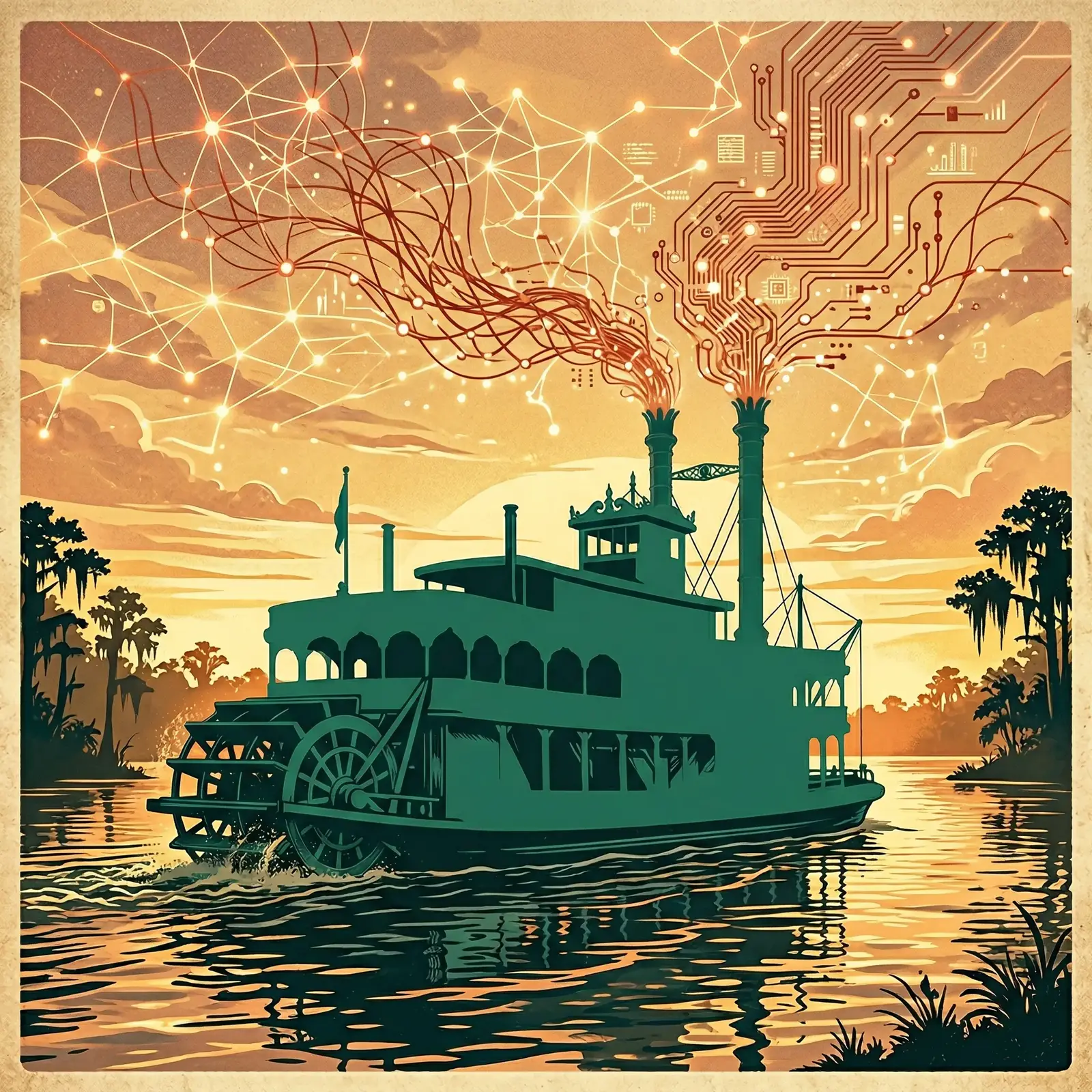 Mississippi riverboat passing the New Orleans waterfront
